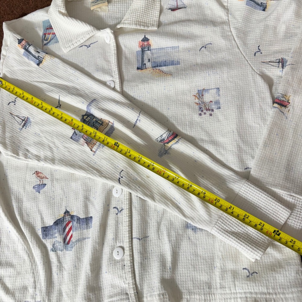 Artisans Nautical Lighthouse Waffle Knit Button Front Shirt Womens White L C+ - Picture 6 of 12